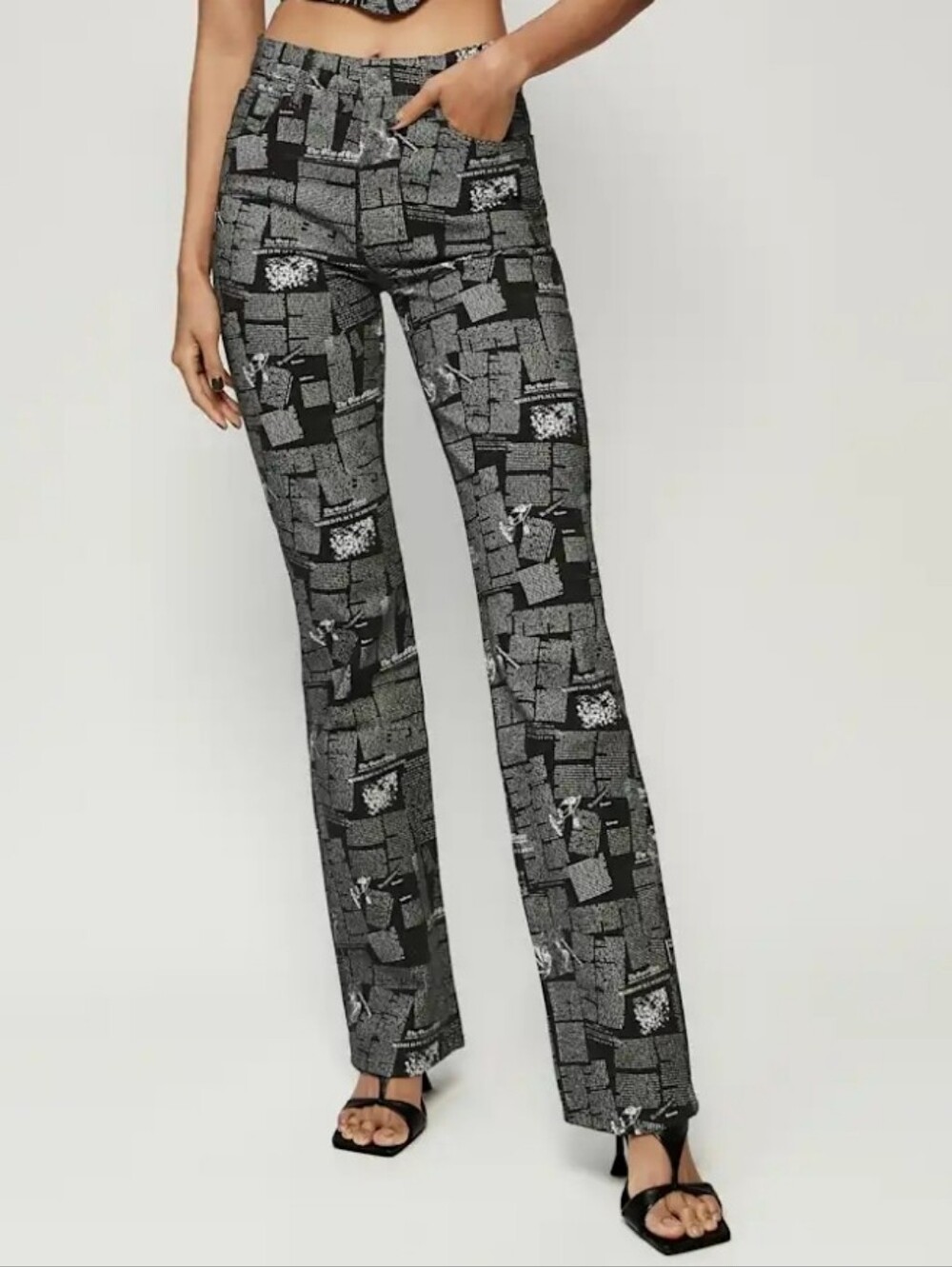 Reformation Black & Gray Graphic Wide-Leg Jeans